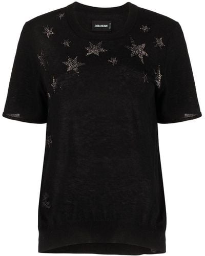 Zadig & Voltaire Ida Stars Rhinestone-embellished Knitted Top - Black