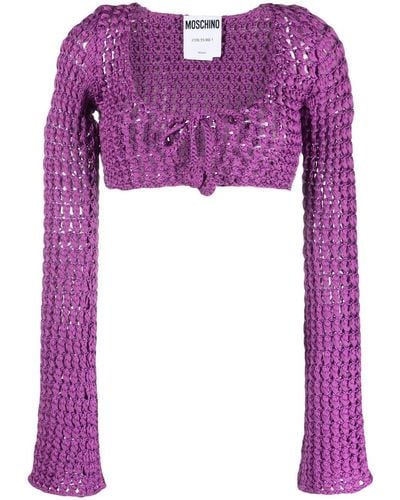 Moschino Chunky Open-knit Crop Top - Purple