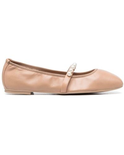 Stuart Weitzman Goldie Pearl-embellished Leather Flats - Pink