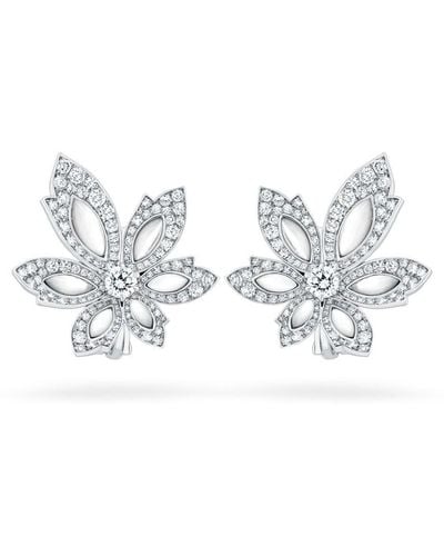 David Morris 18kt White Gold Diamond Single Flower Palm Earrings - Metallic