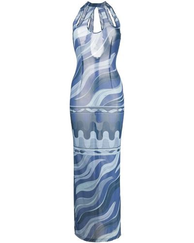 Emilio Pucci Swirl-print Cut-out Mesh Dress - Blue