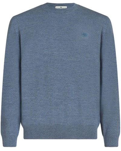 Etro Pegaso-embroidered Wool Sweater - Blue
