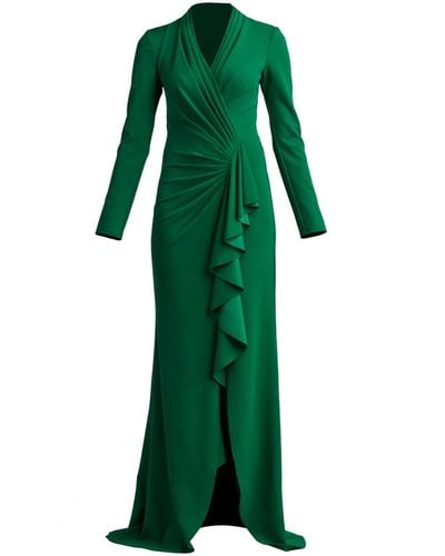 Tadashi Shoji Draped Long-sleeve Gown - Green