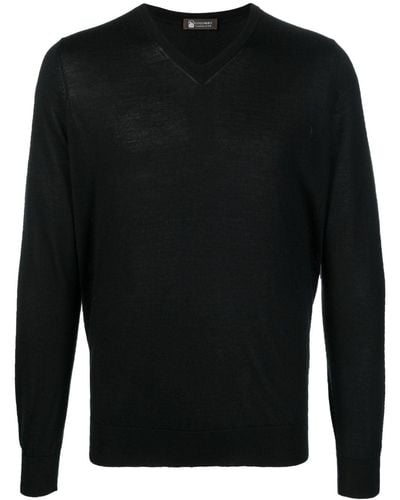 Colombo V-neck Fine-knit Jumper - Black