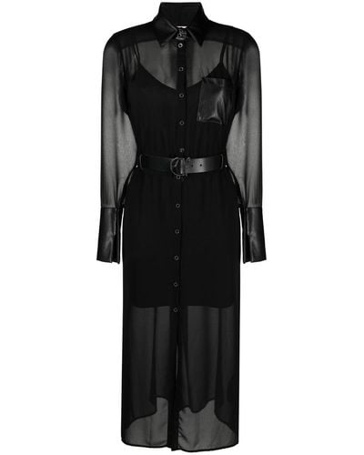 Patrizia Pepe Long-sleeved Midi Shirtdress - Black