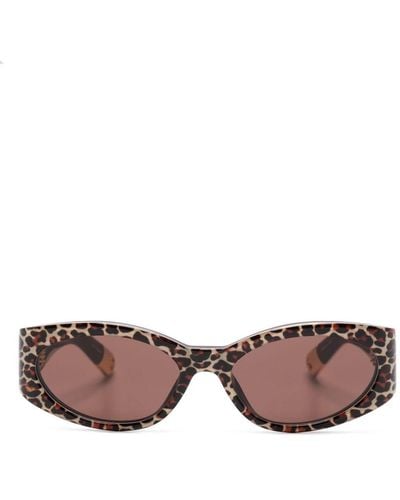 Jacquemus Leopard-print Oval-frame Sunglasses - Brown