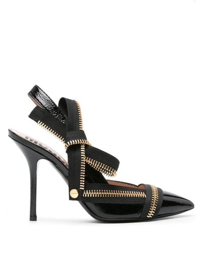 Moschino Zip-detailing Leather Court Shoes - Black