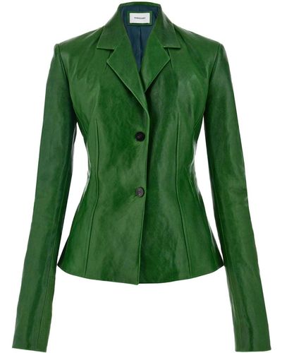 Ferragamo Single-breasted Leather Blazer - Green
