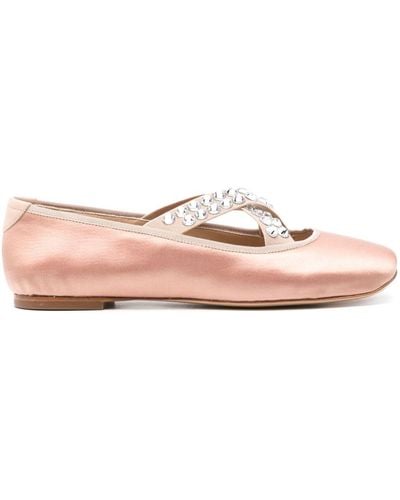 Casadei Rhinestone-embellished Satin Ballerina Shoes - Pink