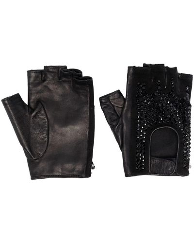Philipp Plein Rhinestone-embellished Fingerless Driving-gloves - Black