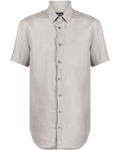 Giorgio Armani Schmales Hemd aus Leinen-Chambray - Weiß