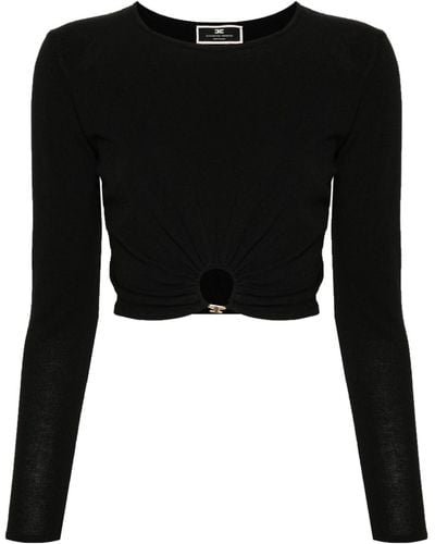 Elisabetta Franchi Cropped-Pullover mit Logo-Schild - Schwarz