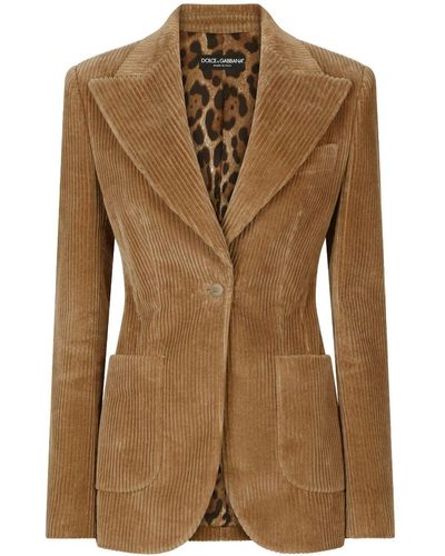 Dolce & Gabbana Dolce & Gabbana Sand Velvet Single Breasted Blazer - Bruin