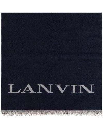 Lanvin Logo-intarsia Frayed Scarf - Blue