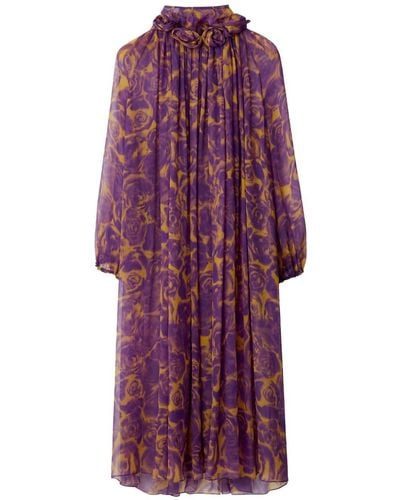 Burberry Robe en soie à fleurs - Violet