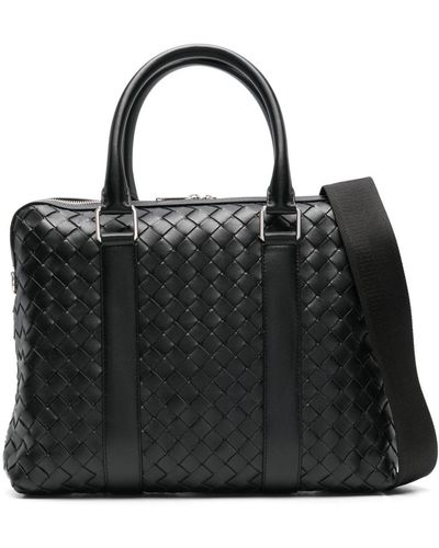 Bottega Veneta Slim Intrecciato Leather Briefcase - Black