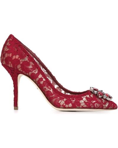 Dolce & Gabbana Zapatos de tacón Belluci de encaje con detalle - Rojo