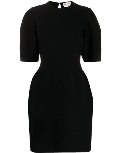 Alexander McQueen Textured Half-sleeve Mini Dress - Black