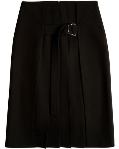 Tod's Pleated Belted Wool Skirt - Black
