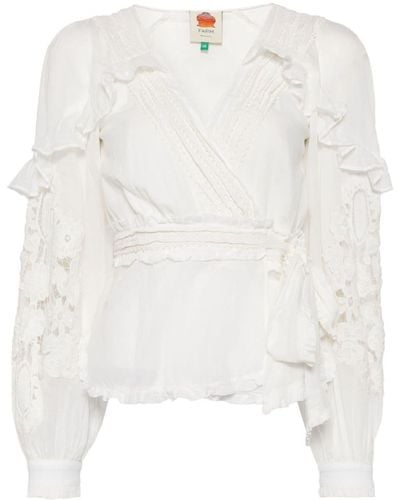 FARM Rio Floral-lace Cotton Blouse - White