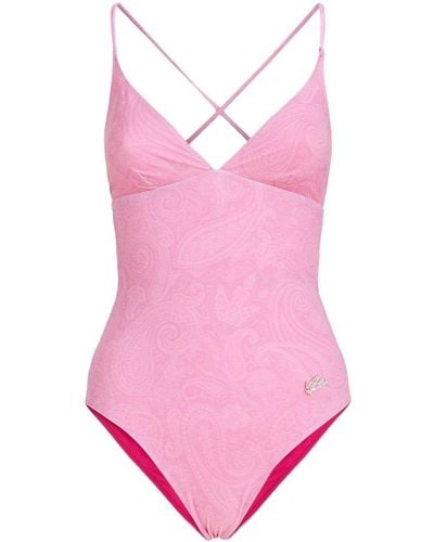Etro Logo-patch Detail Swimsuit - Pink