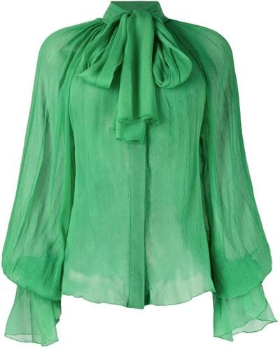 Atu Body Couture Pussy-bow Silk Blouse - Green