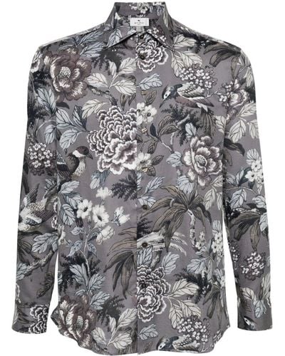 Etro Katoenen Overhemd Met Bloemenprint - Grijs