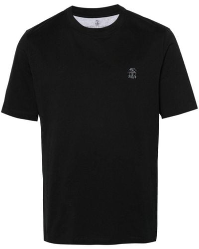 Brunello Cucinelli T-Shirt mit Logo-Print - Schwarz