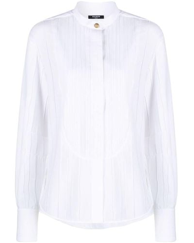 Balmain ストライプ バンドカラーシャツ - ホワイト