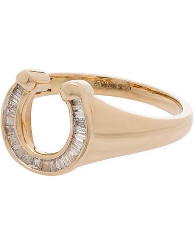 Adina Reyter Anillo de sello con motivo de herradura en oro amarillo de 14kt con diamantes - Metálico