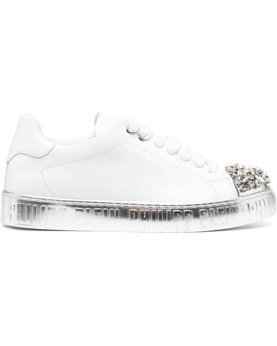 Philipp Plein Crystal-embellished Lace-up Leather Sneakers - White