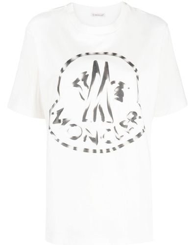 Moncler White Logo Print Short Sleeve T-shirt - Blanco