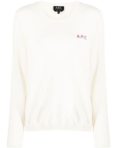 A.P.C. Logo-embroidered Cotton Sweater - White
