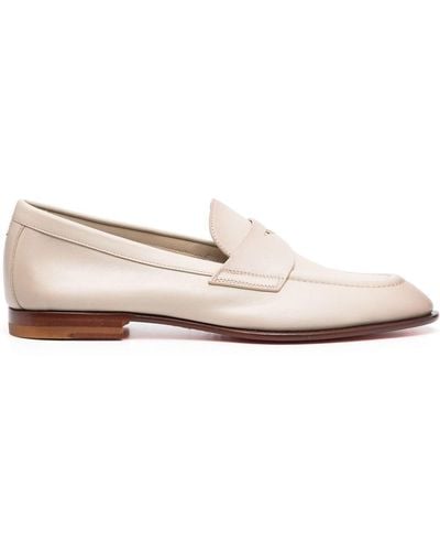 Santoni Leather Penny Loafers - Natural