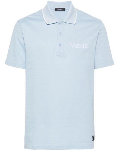 Versace Logo-embroidered Cotton Polo Shirt - Blue
