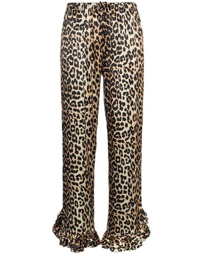 Ganni Pantalon à imprimé léopard - Marron