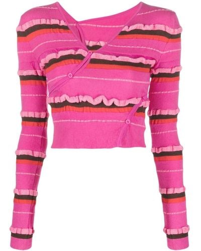 Jacquemus Striped Knit Cropped Cardigan - Pink