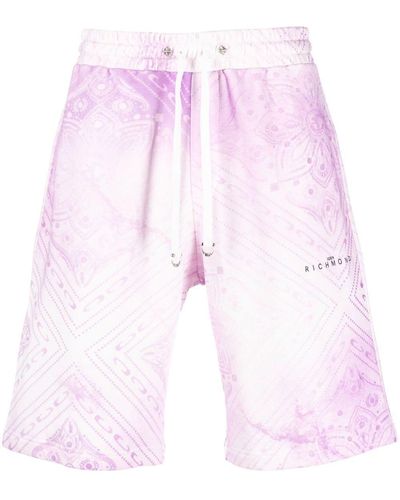 John Richmond Bandana-print Cotton Track Shorts - Pink