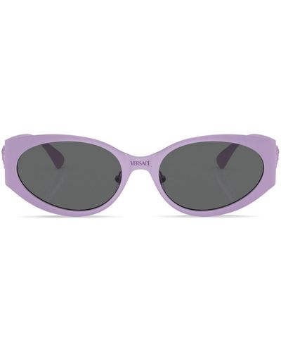 Versace Eyewear Logo-plaque Oval-frame Sunglasses - Gray