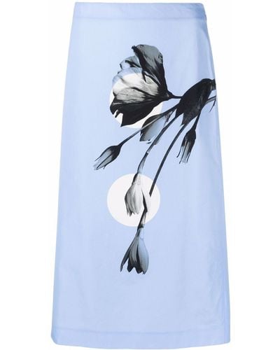 Prada Flower-print A-line Midi Skirt - Blue