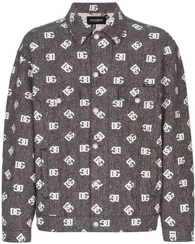 Dolce & Gabbana Cotton Jacquard Jacket With Dg Logo - Gray