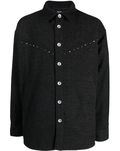 FIVE CM Stud-embellished Drop-shoulder Shirt - Black