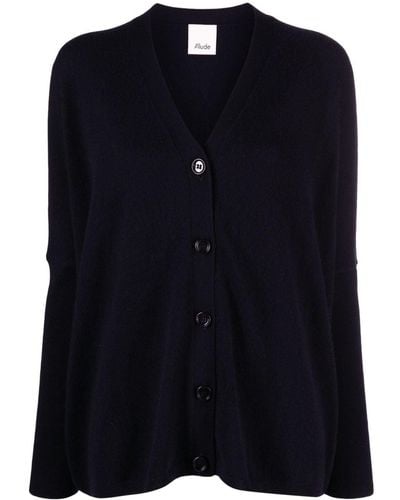 Allude V-neck Wool-cashmere Cardigan - Blue