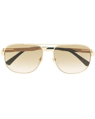 Gucci Logo-engrave Pilot-frame Sunglasses - Natural