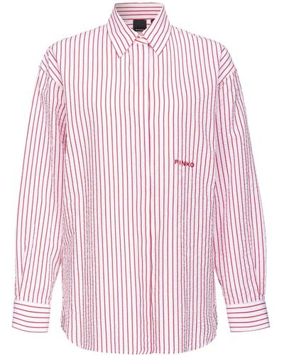 Pinko Logo-embroidered Striped Shirt - Pink