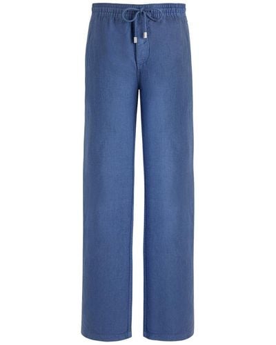 Vilebrequin Straight Leg Linen Trousers - Blue