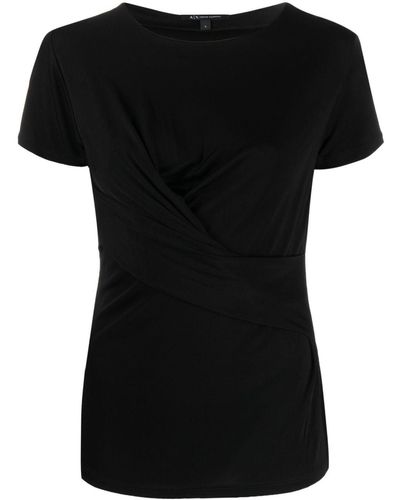 Armani Exchange Gathered-detail Crew-neck T-shirt - Black