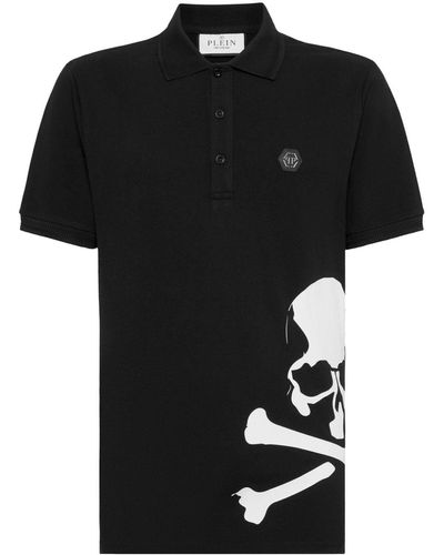 Philipp Plein Skull & Bones Cotton Polo Shirt - Black
