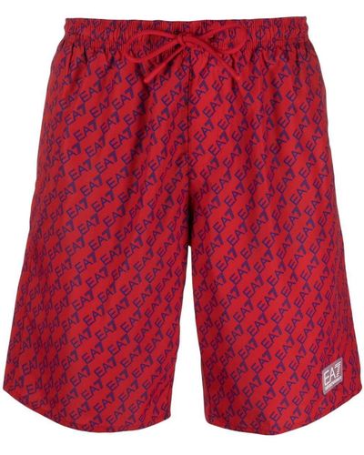EA7 Logo-print Boxer Shorts - Red