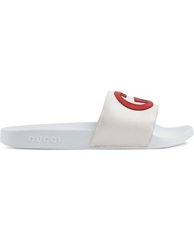 Gucci Pursuit GG Logo Slide Sandals - White